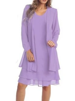 Women's Dress Set Two Piece Dress Church Dress Midi Dress Light Pink Black Wine Long Sleeve Pure Color Chiffon Summer Spring Crew Neck Stylish Winter Dress Fall Dress 2023 XL XXL 3XL 4XL 5XL