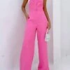 Women's Jumpsuit Backless High Waist Solid Color Strapless Streetwear Street Going Out Regular Fit Sleeveless Pink S M L Fall