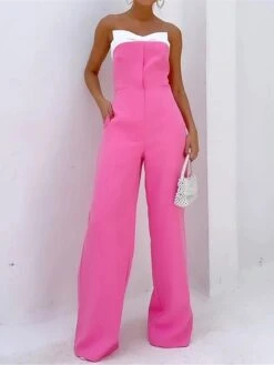 Women's Jumpsuit Backless High Waist Solid Color Strapless Streetwear Street Going Out Regular Fit Sleeveless Pink S M L Fall