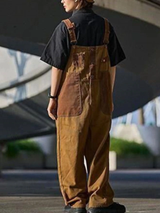 Women's Cord Overall Patchwork Button Corduroy Color Block Square Neck Streetwear Street Daily Regular Fit Sleeveless Orange S M L Fall 2 Women's Cord Overall Patchwork Button Corduroy Color Block Square Neck Streetwear Street Daily Regular Fit Sleeveless Orange S M L Fall - Image 2