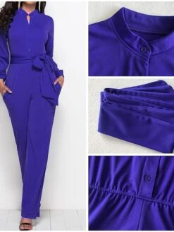 Women's Jumpsuit Belted Button Front Solid Color Shirt Collar Business Daily Office Straight Regular Fit Long Sleeve Green Black Wine S M L Fall 19 Women's Jumpsuit Belted Button Front Solid Color Shirt Collar Business Daily Office Straight Regular Fit Long Sleeve Green Black Wine S M L Fall -Cheap Plus Fit Dress Store umyw1601457199733