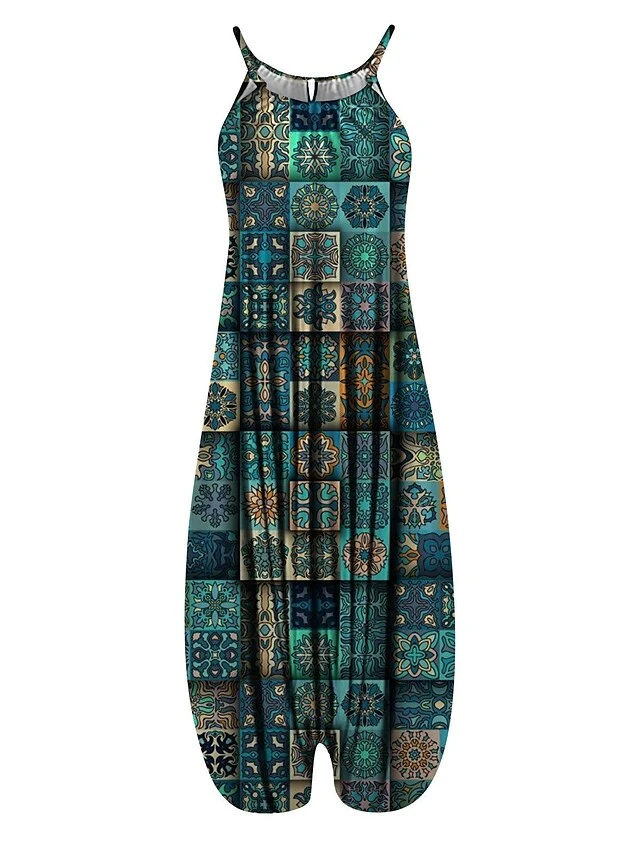 Women's Overall Print Floral Crew Neck Streetwear Daily Vacation Loose Fit Sleeveless Suspender National Style Printing Jumpsuit 12 Women's Overall Print Floral Crew Neck Streetwear Daily Vacation Loose Fit Sleeveless Suspender National Style Printing Jumpsuit - Image 12