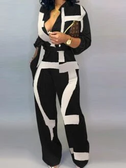 Women's Jumpsuit High Waist Print Letter Shirt Collar Casual Street Going Out Regular Fit Long Sleeve White Black S M L Winter