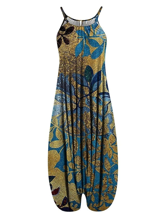 Women's Overall Print Floral Crew Neck Streetwear Daily Vacation Loose Fit Sleeveless Suspender National Style Printing Jumpsuit 19 Women's Overall Print Floral Crew Neck Streetwear Daily Vacation Loose Fit Sleeveless Suspender National Style Printing Jumpsuit - Image 19