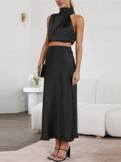 Women's Two Piece Dress Set Casual Dress Skirt Set Daily Holiday Fashion Sexy Ruched Long Dress Maxi Dress Stand Collar Sleeveless Plain Regular Fit Black White Light Green Summer Spring S M L XL 23 Women's Two Piece Dress Set Casual Dress Skirt Set Daily Holiday Fashion Sexy Ruched Long Dress Maxi Dress Stand Collar Sleeveless Plain Regular Fit Black White Light Green Summer Spring S M L XL -Cheap Plus Fit Dress Store uqkayq1690857193120