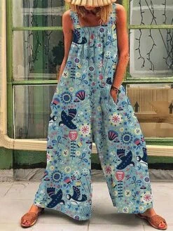 Women's Overall Pocket Print Floral Square Neck Casual Daily Holiday Regular Fit Sleeveless White Yellow Pink S M L Summer