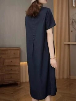 Women's Casual Dress Cotton Linen Dress Midi Dress Polyester Casual Daily Casual Outdoor Home Holiday Shirt Collar Pocket Short Sleeve Summer Spring 2023 Loose Fit Navy Blue Purple Brown Plain M L XL 27 Women's Casual Dress Cotton Linen Dress Midi Dress Polyester Casual Daily Casual Outdoor Home Holiday Shirt Collar Pocket Short Sleeve Summer Spring 2023 Loose Fit Navy Blue Purple Brown Plain M L XL -Cheap Plus Fit Dress Store uqziyb1689763766835