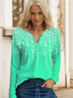 Women's T Shirt Tee Yellow Pink Red Floral Button Print Long Sleeve Daily Weekend Basic V Neck Regular Fit Floral Painting Spring &Fall -Cheap Plus Fit Dress Store uruqxe1694085850526