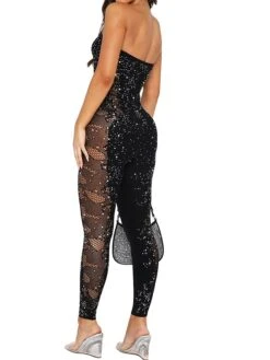 Women's Jumpsuit Mesh Backless Solid Color V Neck Streetwear Street Daily Regular Fit Sleeveless Black S M L Fall -Cheap Plus Fit Dress Store usdeex1694510060507