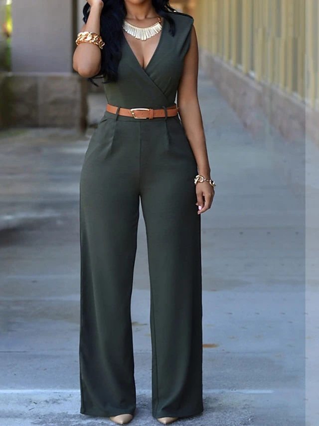 Women's Jumpsuit Pocket Solid Color V Neck Elegant Party Vacation Regular Fit Sleeveless Green Pink Yellow S M L Spring 14 Women's Jumpsuit Pocket Solid Color V Neck Elegant Party Vacation Regular Fit Sleeveless Green Pink Yellow S M L Spring - Image 14