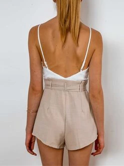 Women's Romper Lace Up Patchwork Color Block V Neck Streetwear Street Daily Regular Fit Strap Apricot Gray S M L Summer -Cheap Plus Fit Dress Store uukheg1681877072395