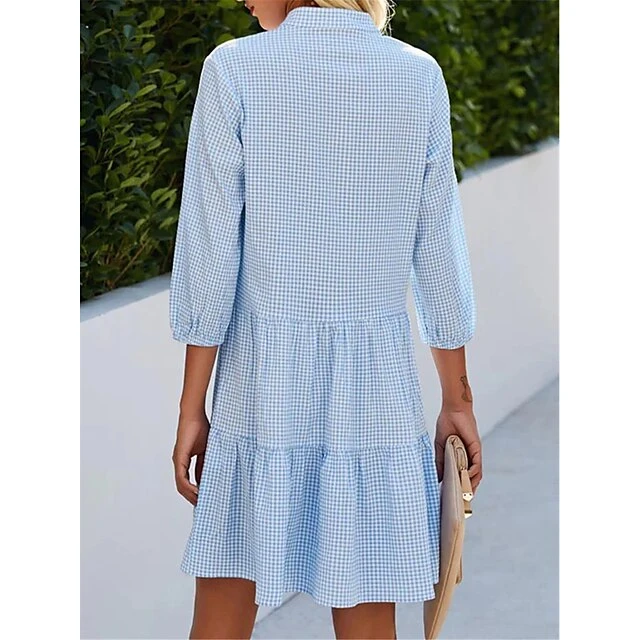 Women's Shirt Dress Casual Dress Cotton Linen Dress Mini Dress Cotton Cotton Blend Fashion Modern Outdoor Daily Date Split Neck Button Print 3/4 Length Sleeve Summer Spring Fall 2023 Loose Fit Blue 3 Women's Shirt Dress Casual Dress Cotton Linen Dress Mini Dress Cotton Cotton Blend Fashion Modern Outdoor Daily Date Split Neck Button Print 3/4 Length Sleeve Summer Spring Fall 2023 Loose Fit Blue - Image 3