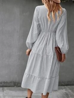 Women's Casual Dress Cotton Linen Dress Swing Dress Midi Dress Polyester Fashion Modern Outdoor Daily Vacation Split Neck Ruffle Button Long Sleeve Fall Winter Autumn 2023 Regular Fit Light Green -Cheap Plus Fit Dress Store uvkxkc1691462579363