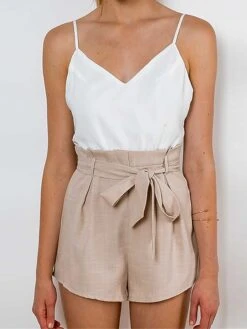 Women's Romper Lace Up Patchwork Color Block V Neck Streetwear Street Daily Regular Fit Strap Apricot Gray S M L Summer -Cheap Plus Fit Dress Store uvopcm1681877067258