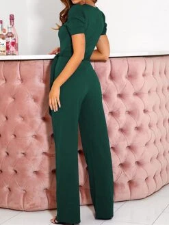 Women's Jumpsuit Lace Up Beaded Solid Color V Neck Elegant Office Christmas Xmas Regular Fit Short Sleeve Black Army Green Red S M L Fall 34 Women's Jumpsuit Lace Up Beaded Solid Color V Neck Elegant Office Christmas Xmas Regular Fit Short Sleeve Black Army Green Red S M L Fall -Cheap Plus Fit Dress Store uvuxvv1695347200830