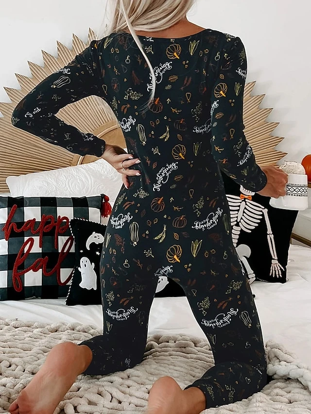 Women's Jumpsuit Halloween Pumpkin High Waist Print Animal V Neck Active Sport Daily Regular Fit Long Sleeve Black White Yellow S M L Summer 16 Women's Jumpsuit Halloween Pumpkin High Waist Print Animal V Neck Active Sport Daily Regular Fit Long Sleeve Black White Yellow S M L Summer - Image 16