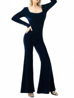 Women‘s Jumpsuit High Waist Velvet Disco Queen Wedding Solid Color U Neck Daily Regular Fit Long Sleeve Wine Navy Blue S M L Fall -Cheap Plus Fit Dress Store uwgyvx1693388135213