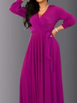 Women‘s Plus Size Curve Party Dress Solid Color V Neck Ruched Long Sleeve Winter Fall Elegant Prom Dress Maxi Long Dress Formal Party Dress -Cheap Plus Fit Dress Store uwjqje1637931781645