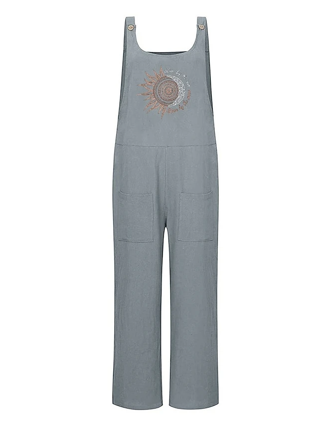 Jumpsuits For Women Summer Overall Bib Pocket Print Floral U Neck Casual Daily Vacation Regular Fit Sleeveless Blue Green Gray S M L 5 Jumpsuits For Women Summer Overall Bib Pocket Print Floral U Neck Casual Daily Vacation Regular Fit Sleeveless Blue Green Gray S M L - Image 5