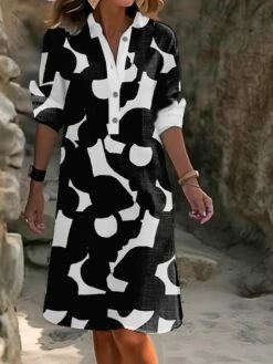 Women's Shirt Dress Casual Dress Cotton Linen Dress Midi Dress Polyester Fashion Casual Daily Outdoor Daily Vacation Shirt Collar Button Pocket Long Sleeve Summer Spring Fall 2023 Loose Fit Black