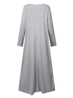 Women‘s Plus Size Casual Dress Caftan Dress Solid Color V Neck Long Sleeve Winter Fall Basic Casual Maxi Long Dress Daily Vacation Dress -Cheap Plus Fit Dress Store uwspwy1666342641432