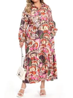 Women's Plus Size Curve Shirt Dress Work Dress Satin Dress Floral Long Dress Maxi Dress Long Sleeve Split Shirt Collar Fashion Office Red Fall Winter L XL XXL 3XL 4XL 14 Women's Plus Size Curve Shirt Dress Work Dress Satin Dress Floral Long Dress Maxi Dress Long Sleeve Split Shirt Collar Fashion Office Red Fall Winter L XL XXL 3XL 4XL -Cheap Plus Fit Dress Store uwswsc1694772965869