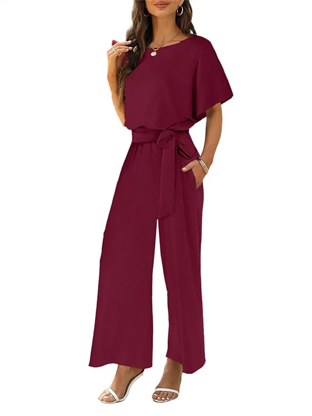 Women's Jumpsuit Lace Up Solid Color Crew Neck Streetwear Daily Vacation Regular Fit Short Sleeve Black Wine Army Green S M L Spring 8 Women's Jumpsuit Lace Up Solid Color Crew Neck Streetwear Daily Vacation Regular Fit Short Sleeve Black Wine Army Green S M L Spring - Image 8