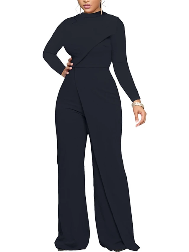 Women‘s Jumpsuit High Waist Solid Color Round Neck Pink Fall Winter Streetwear Wedding Street Regular Fit Long Sleeve Black Fuchsia S M L 9 Women‘s Jumpsuit High Waist Solid Color Round Neck Pink Fall Winter Streetwear Wedding Street Regular Fit Long Sleeve Black Fuchsia S M L - Image 9