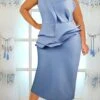 Women's Plus Size Curve Party Dress Bodycon Sheath Dress Plain Midi Dress Sleeveless Ruffle Crew Neck Fashion Party Sky Blue Spring Fall XL XXL 3XL 4XL