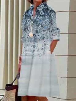 Women's Shirt Dress Casual Dress Midi Dress Outdoor Office Daily Polyester Fashion Modern Shirt Collar Button Pocket Long Sleeve Fall Winter 2023 Loose Fit Black Blue Brown Floral S M L XL 2XL -Cheap Plus Fit Dress Store uxnrwr1693278098357