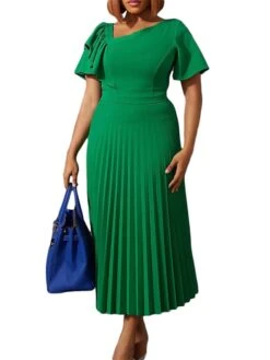 Women‘s Plus Size Curve Party Dress Solid Color V Neck Ruched Short Sleeve Fall Spring Work Prom Dress Maxi Long Dress Party Holiday Dress Ruffle -Cheap Plus Fit Dress Store uxussc1648636993242