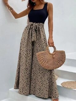 Women's Jumpsuit Print Leopard Square Neck Streetwear Street Daily Wide Leg Regular Fit Sleeveless Pink Khaki S M L Summer -Cheap Plus Fit Dress Store uyqvyi1682488667025