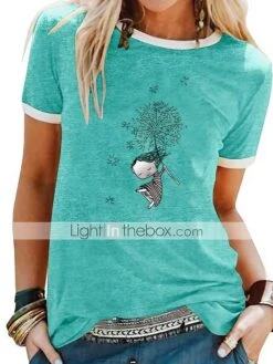 Women's T Shirt Tee 100% Cotton Black White Yellow Graphic Prints Patchwork Print Short Sleeve Daily Weekend Basic Round Neck Regular S