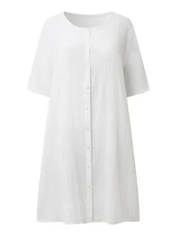 Women's Casual Dress Shirt Dress Cotton Linen Dress Mini Dress Blue Purple Pink Short Sleeve Pure Color Spring Summer V Neck Beach Basic Daily Weekend Loose Fit Linen S M L XL XXL 3XL -Cheap Plus Fit Dress Store uywoki1684215414358