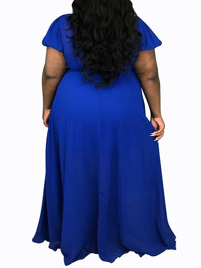 Women‘s Plus Size Curve Holiday Dress Solid Color V Neck Short Sleeve Spring Summer Casual Maxi Long Dress Daily Vacation Dress 6 Women‘s Plus Size Curve Holiday Dress Solid Color V Neck Short Sleeve Spring Summer Casual Maxi Long Dress Daily Vacation Dress - Image 6
