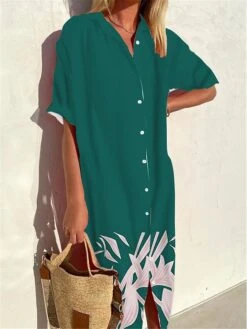 Women's Shirt Dress Casual Dress Midi Dress Outdoor Office Daily Polyester Fashion Modern Shirt Collar Button Print 3/4 Length Sleeve Summer Spring Fall 2023 Loose Fit Wine Navy Blue Blue Leaf S M L 8 Women's Shirt Dress Casual Dress Midi Dress Outdoor Office Daily Polyester Fashion Modern Shirt Collar Button Print 3/4 Length Sleeve Summer Spring Fall 2023 Loose Fit Wine Navy Blue Blue Leaf S M L -Cheap Plus Fit Dress Store vajpta1691045259172