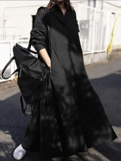 Women's Plus Size Curve Casual Dress Swing Dress Solid Color Long Dress Maxi Dress Long Sleeve Ruched V Neck Fashion Outdoor ArmyGreen Black Fall Winter L XL XXL 3XL 4XL -Cheap Plus Fit Dress Store vaqltg1693970745403