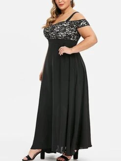 Women‘s Plus Size Curve Party Dress Homecoming Dress Formal Dress Solid Color Long Dress Maxi Dress Short Sleeve Lace Strap Modern Party Black Wine Summer Spring L XL XXL 3XL 4XL -Cheap Plus Fit Dress Store vavzjg1673244333399