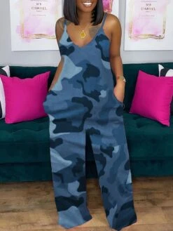 Women's Jumpsuit Print V Neck Streetwear Daily Vacation Wide Leg Regular Fit Spaghetti Strap Camouflage Blue Camouflage Burgundy Camouflage Grey S M L Spring / Plus Size 21 Women's Jumpsuit Print V Neck Streetwear Daily Vacation Wide Leg Regular Fit Spaghetti Strap Camouflage Blue Camouflage Burgundy Camouflage Grey S M L Spring / Plus Size -Cheap Plus Fit Dress Store vawigu1621941444202
