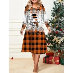 Women's Christmas Plus Size Curve Casual Dress Skater Dress A Line Dress Plaid Snowflake Midi Dress Long Sleeve Print Crew Neck Fashion Outdoor Red Blue Fall Winter L XL XXL 3XL 4XL 6 Women's Christmas Plus Size Curve Casual Dress Skater Dress A Line Dress Plaid Snowflake Midi Dress Long Sleeve Print Crew Neck Fashion Outdoor Red Blue Fall Winter L XL XXL 3XL 4XL -Cheap Plus Fit Dress Store vbkbjm1695641850524
