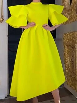 Women‘s Plus Size Curve Party Dress Solid Color Crew Neck Half Sleeve Spring Fall Elegant Modern Maxi Long Dress Formal Party Dress -Cheap Plus Fit Dress Store vbpfcv1669704981769