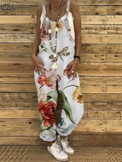 Women's Overall Floral Crew Neck Streetwear Home Dailywear Bootcut Loose Fit Spaghetti Strap Tank White Red Blue S M L Summer 10 Women's Overall Floral Crew Neck Streetwear Home Dailywear Bootcut Loose Fit Spaghetti Strap Tank White Red Blue S M L Summer -Cheap Plus Fit Dress Store vbsflo1683870950398