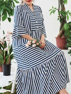 Women's Shirt Dress Casual Dress Maxi Long Dress Outdoor Daily Date Cotton Polyester Fashion Basic Stand Collar Patchwork Button Long Sleeve Fall 2023 Loose Fit Blue Striped L XL 2XL 3XL 4XL 9 Women's Shirt Dress Casual Dress Maxi Long Dress Outdoor Daily Date Cotton Polyester Fashion Basic Stand Collar Patchwork Button Long Sleeve Fall 2023 Loose Fit Blue Striped L XL 2XL 3XL 4XL -Cheap Plus Fit Dress Store vcicew1693452913262