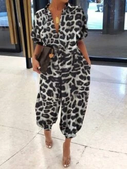 Women's Deep V Loose Sleeveless Jumpsuits, Women's Casual Print Loose Plus Size Casual Sleeveless Strappy Jumpsuit -Cheap Plus Fit Dress Store vdlacf1617099432567