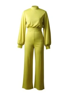 Women's Jumpsuit High Waist Solid Color Stand Collar Streetwear Xmas Office Christmas Regular Fit Long Sleeve Lantern Sleeve Black White Yellow S M L Fall -Cheap Plus Fit Dress Store vedahh1695347356797