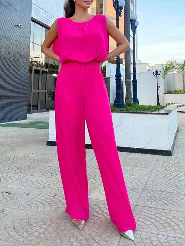Women's Jumpsuit Backless High Waist Solid Color Crew Neck Streetwear Office Work Regular Fit Sleeveless Black Blue Fuchsia S M L Summer 6 Women's Jumpsuit Backless High Waist Solid Color Crew Neck Streetwear Office Work Regular Fit Sleeveless Black Blue Fuchsia S M L Summer - Image 6