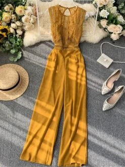 Women's Jumpsuit Lace Backless Solid Color Crew Neck Streetwear Street Going Out Regular Fit Sleeveless Black Yellow Wine One-Size Summer 27 Women's Jumpsuit Lace Backless Solid Color Crew Neck Streetwear Street Going Out Regular Fit Sleeveless Black Yellow Wine One-Size Summer -Cheap Plus Fit Dress Store vesbmg1689325604589