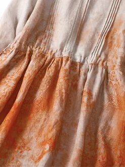 Women's Casual Dress Linen Dress Midi Dress Linen Fashion Romantic Outdoor Daily Holiday Crew Neck Pocket Print 3/4 Length Sleeve Fall Winter Autumn 2023 Loose Fit Blue Orange Painting Flower M L XL -Cheap Plus Fit Dress Store vevrbq1694418653144