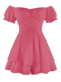 Women's Romper Ruffle Solid Color Off Shoulder Active Street Daily Regular Fit Short Sleeve Green Blue Pink S M L Spring -Cheap Plus Fit Dress Store vfsbvo1643274615380
