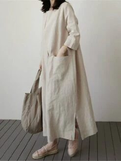 Women's Casual Dress Cotton Linen Dress Maxi Long Dress Linen / Cotton Blend Basic Classic Outdoor Daily Vacation Crew Neck Pocket Split 3/4 Length Sleeve Spring Fall Autumn 2023 Loose Fit Red Apricot 27 Women's Casual Dress Cotton Linen Dress Maxi Long Dress Linen / Cotton Blend Basic Classic Outdoor Daily Vacation Crew Neck Pocket Split 3/4 Length Sleeve Spring Fall Autumn 2023 Loose Fit Red Apricot -Cheap Plus Fit Dress Store vfxtdl1692872468512